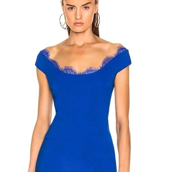 CUSHNIE Et Ochs Off-the-Shoulder Lace Trim Sheath Mini Dress - Picture 6 of 7